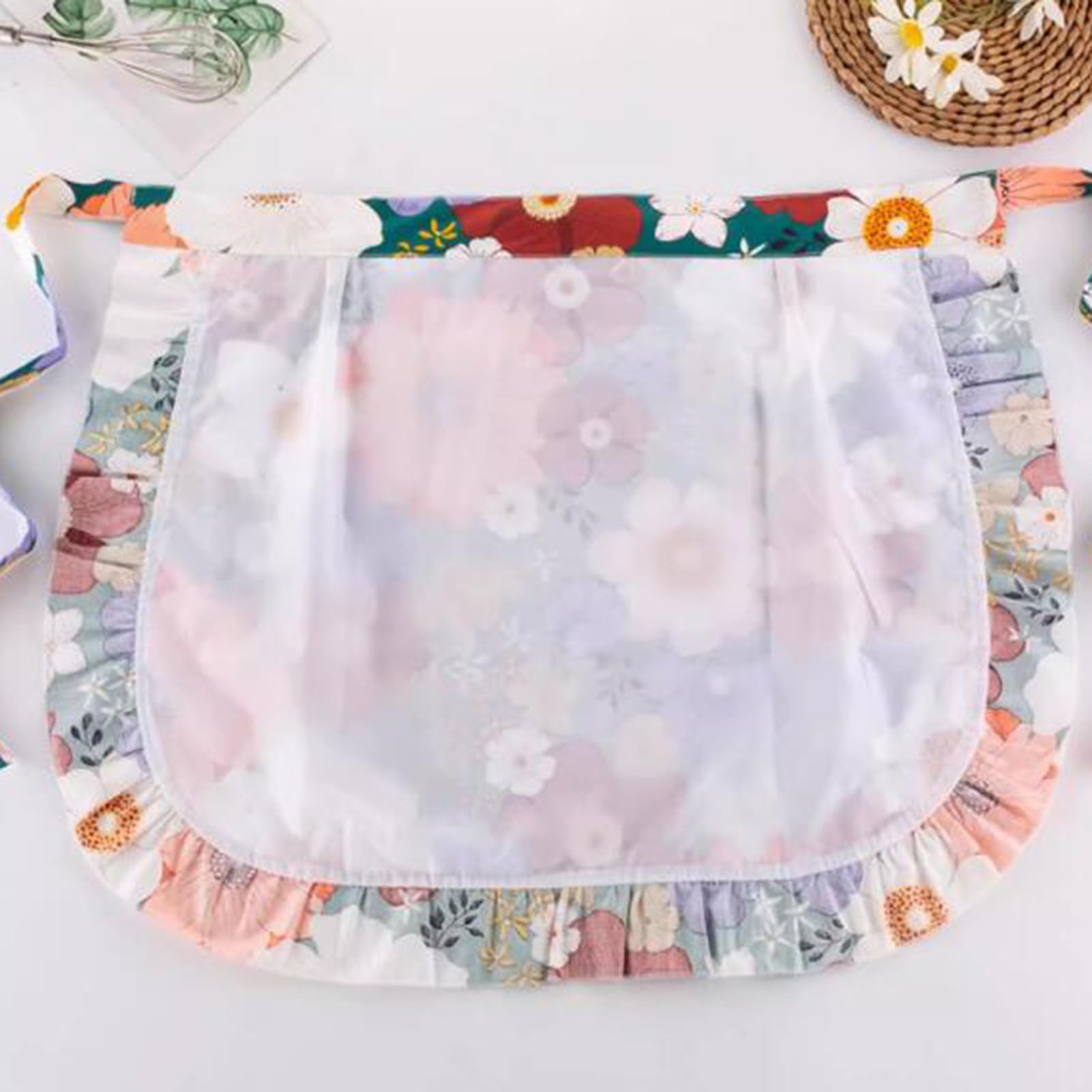 Amazon.co.jp: JCHJ エプロン 花柄 レース フリル 付き フリーサイズ